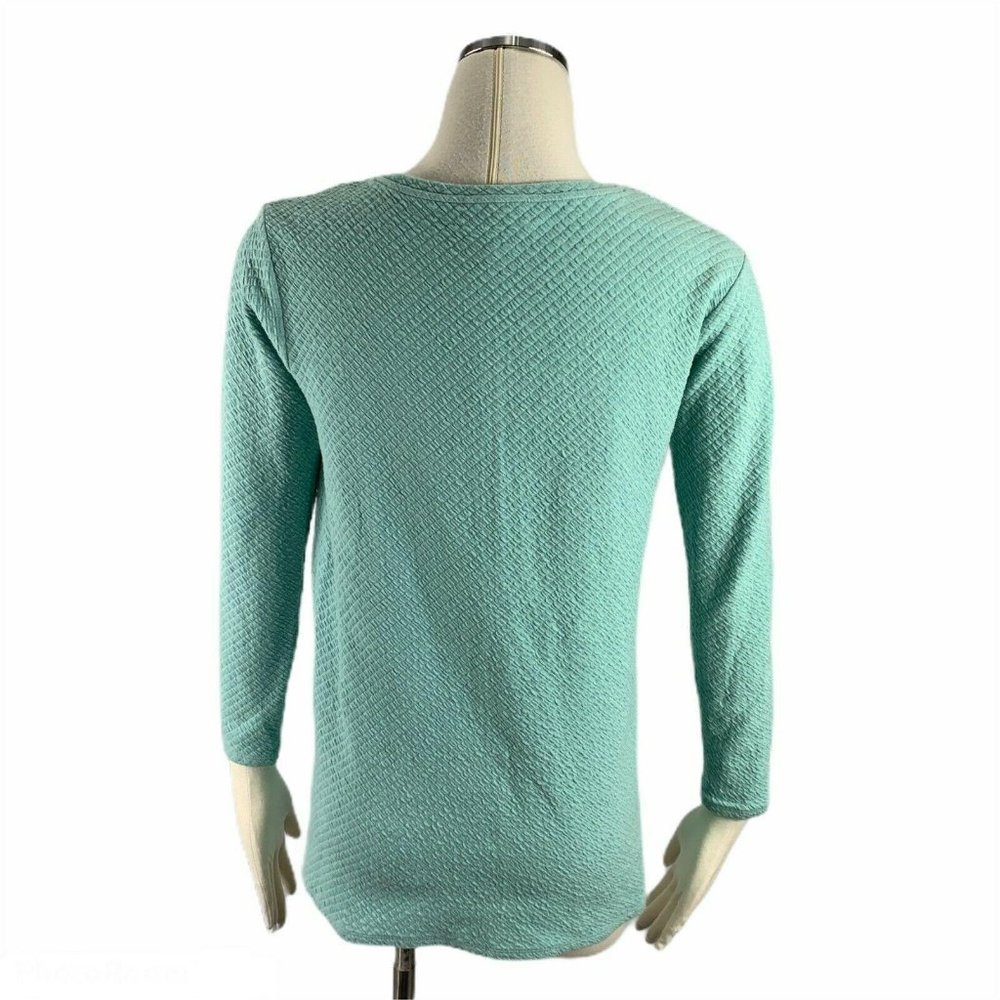 J. Jill Pure XSP Waffle Teal Blue One Pocket Blous - Picture 3 of 7